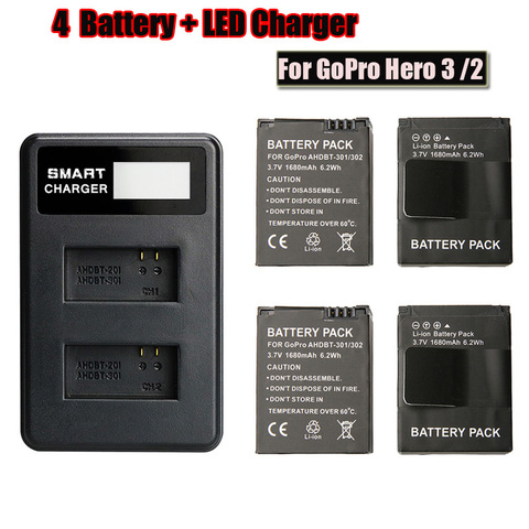 4pcs AHDBT-301/302 Battery+Double slot LCD Screen Display USB Charger Kit for Gopro hero3 3+ Action camera accessories ► Photo 1/6