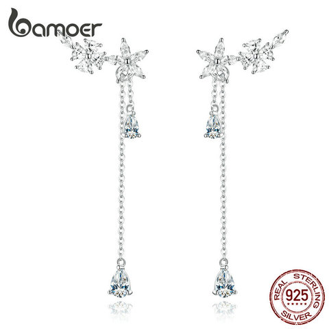 bamoer Long Tassel Drop Dangle Earrings for Women Wedding Genuine 925 Sterling Silver Fine Jewelry Brincos New Moda BSE288 ► Photo 1/6