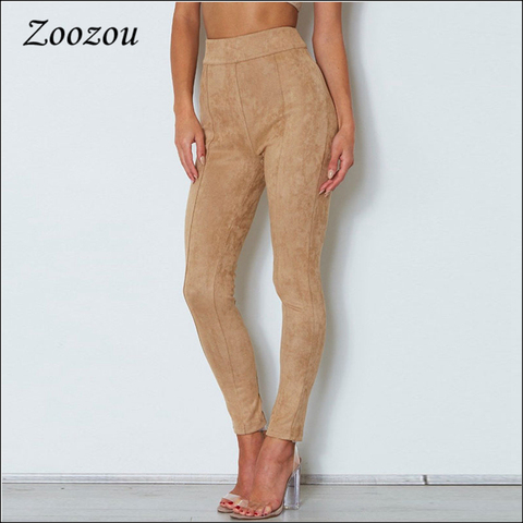 High Waist Suede Pants Camel Women Back Zipper Skinny Slim Trousers Female 2022 Casual Suede Legging Stretch Pencil Pants Custom ► Photo 1/6