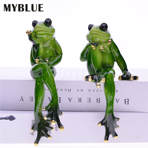 MYBLUE 2Pcs/Set Kawaii Garden Animal Resin Thinking Couple Frog Figurine Miniature Nordic Home Room Table Decoration Accessories ► Photo 1/6