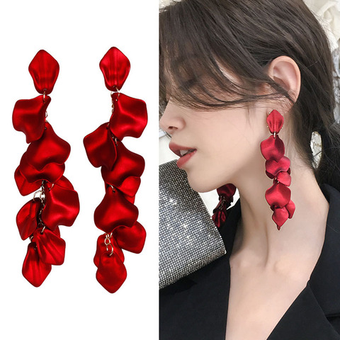 XIYANIKE 2022 New Arrival Vintage Women Dangle Earrings Sexy Rose Petal Long Tassel Earrings Female Korean Jewelry Red Earrings ► Photo 1/6