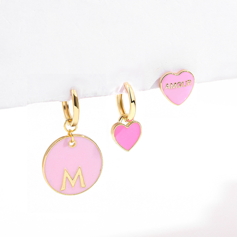 2022 New Sweet Love Heart Drop Earrings for Women Girls Round Circle Enamel Letters Korean Fashion Statement Wedding Jewelry ► Photo 1/6