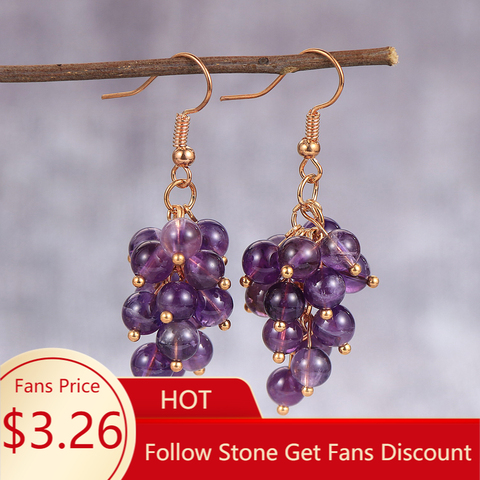 Women Natural Purple Crystal Dangling Earrings Amethysts Onyx Turquoises Grape Bunch Hanging Pierced Earring Hoops Jewelry Gifts ► Photo 1/6