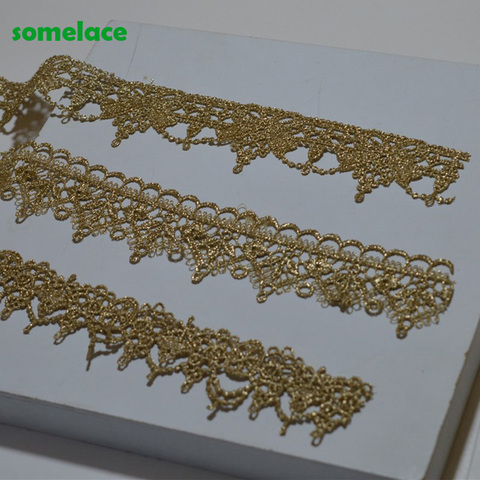 5YDS/LOT 3.5CM～4cm Wedding Dress Fluorescent Lace Applique Gold Thread Wavy-type Venice Lace Accessories Trim 2022606SOMELACE ► Photo 1/5