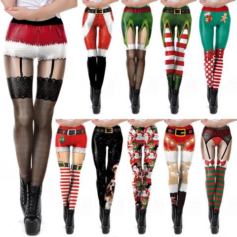 Christmas Leggings Women Bell Belt Plus Size Leggins Stripe Winter Elastic Legging New Year ► Photo 1/6