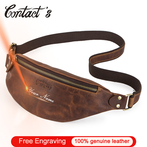 Contact's Crazy Horse Leather Waist Packs Large Capacity Fanny Pack Casual Waist Bag for Man Belt Bag Multifunction Chest Bag ► Photo 1/6