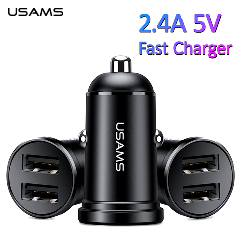 USAMS 24W USB Car Charger for Phone 2.4A Fast Mobile Phone Charger Adapter For iPhone 11 Pro  Samsung Dual USB Car Phone Charger ► Photo 1/6