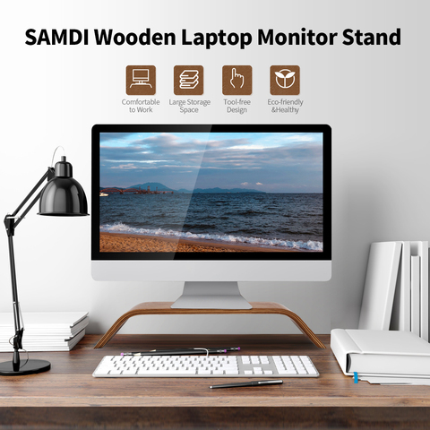 Stable Wooden Bracket SAMDI Wooden Stand All-in-one Machine Monitor Laptop Holder Strong Bearing Capacity Replacement for iMac ► Photo 1/6