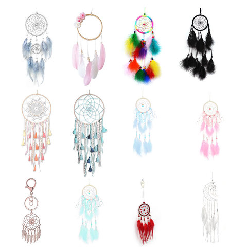 1Pc Dream Catcher Simple Fashion With Green Beads Key Ring Buckle Pendant Silver Feathers Tassels Keychain Dreamcatcher ► Photo 1/6
