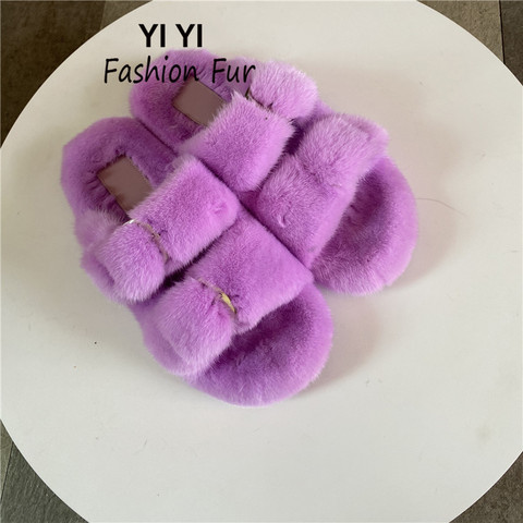 100% Mink Fur Slippers Luxury Fashion Fur Mink Fur Slippers Ladies Soft Comfortable Flat Shoes Home Shoes ► Photo 1/6