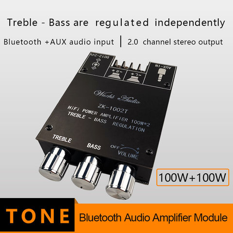 TPA3116D2 Bluetooth 5.0 HIFI 2.0 Channel Power Audio Stereo Amplifier Board 100WX2 50W+50W TREBLE Bass note tuning AMP ZK-1002T ► Photo 1/6