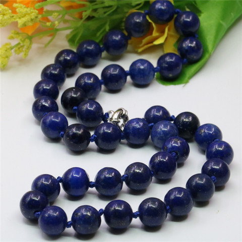Vintage Fashion Natural Blue Lapis Lazuli Stone Round Beads 8/10/12mm Rope Chain Women's Jewelry Necklace Gift 18inch Y757 ► Photo 1/6