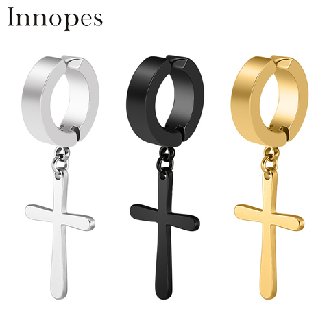 Innopes Men woman Clip Earrings Fashion Rock Style Hypoallergenic Cross Shaped Titanium Steel Ear Clip Earrings Accessories ► Photo 1/6