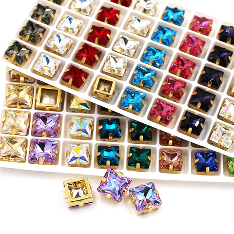 New arrivals K9 glass crystal Square shape rihinestones with gold base Hollow claws for wedding decoration/dress ► Photo 1/5