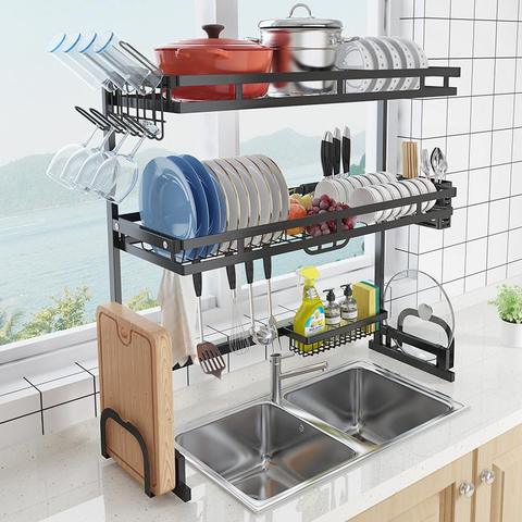 1/2 Layers Multi-use Stainless Steel Dishes Rack Steady Sink Drain Rack Kitchen Organizer Rack Dish Shelf Sink Drying Rack Black ► Photo 1/6