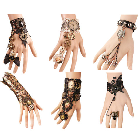 New Fashion Women Victorian Steampunk Gloves Wrist Cuff Gear Girls Vintage Bracelets Costume Jewelry Accessories Lace Handwear ► Photo 1/6