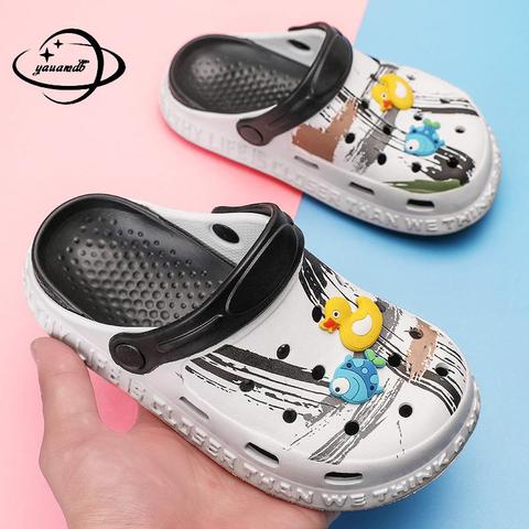 3-18y Kids Mules & Clogs Summer Baby Boys Girls Croc Sandals Flat Heel Cartoon Beach No-Slip Slippers Children Garden Shoes C20 ► Photo 1/6