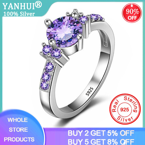 YANHUI Trendy Gemstones Silver 925 Jewelry Purple Crystal Rings For Women Solid Silver Ring Luxury Amethyst Ring Cocktaill Rings ► Photo 1/6