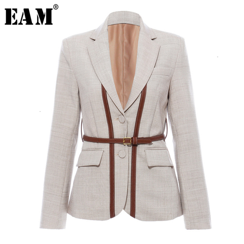 [EAM]  Women Split Pu Leather Brief Short Blazer New Lapel Long Sleeve Loose Fit  Jacket Fashion Tide Spring Autumn 2022 1K458 ► Photo 1/6