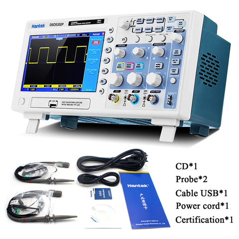 Hantek DSO5102P Digital Oscilloscope 100MHz 2Channels 1GSa/s Real Time sample rate USB host and device connectivity 7 Inch RU ES ► Photo 1/6