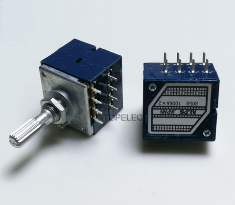 1pc Japan ALPS RK27 100KAX2 8pin with Loudness Volume LOG Stereo Potentiometer 2-gang Dual 100K Knurled Shaft ► Photo 1/2