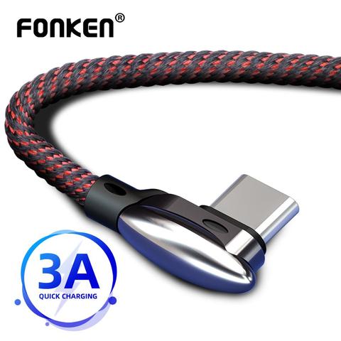 FONKEN 90 Degree USB Type C Cable 3A Fast Charger Type-C Bend Cord Charging for Android Mobile Phone Data Cord Nylon Game Wire ► Photo 1/6