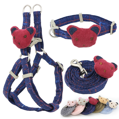Soft Dog Harness Leash Collar Set Adjustable Cartoons Bear Dog Harness for Small Medium Pets Cat Collar Leash Outdoor Walking ► Photo 1/6
