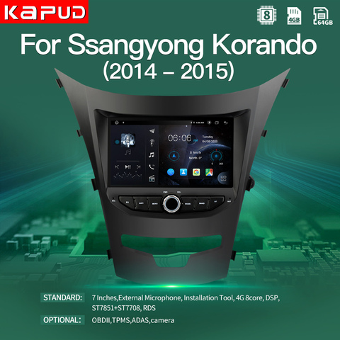 Kapud Android 10.0 Auto Radio Car Stereo Multimedia Player For Ssangyong Korando 2014-2015 GPS Navigation 4G Wifi DSP No DVD ► Photo 1/6