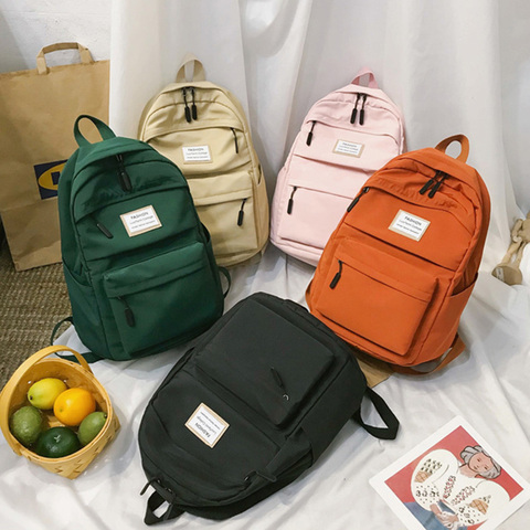 Nylon Backpack Multi-pocket Women School Backpack Pure color Women Backpack school Bag For teenage girls mochila mujer female ► Photo 1/6