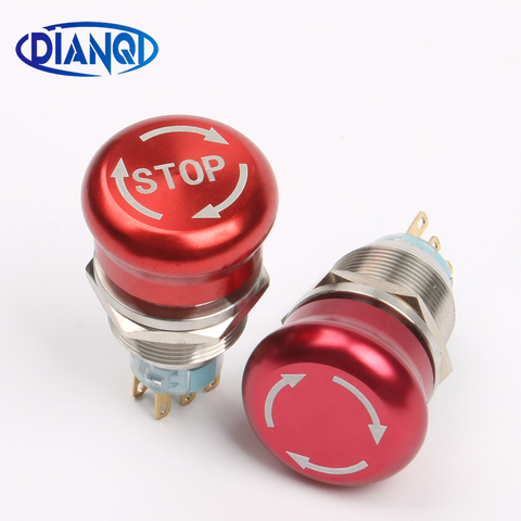 22mm stainless steel Emergency stop switch Push Button Switch latching 2NO 2NC/1NO 1NC Car button pin terminal stop logo ► Photo 1/4