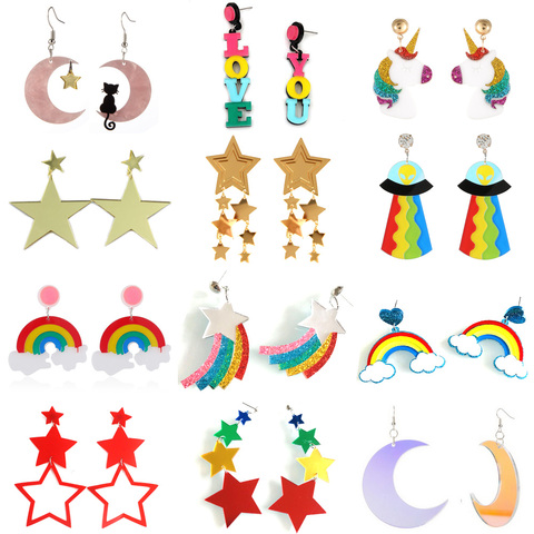 Rainbow Acrylic Earrings For Women Star Moon Unicorn Cat Glitter Powder Letter Long Tassel Drop Earings Fashion Jewelry 2022 New ► Photo 1/6