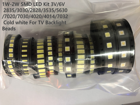 1000pcs/lot 1W-2W SMD LED Kit 3V/6V 2835/3030/2828/3535/5630/7020/7030/4020/4014/7032 Cold white For TV Backlight Beads 10*100LG ► Photo 1/2