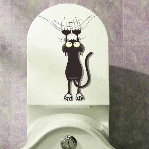 Scratching Cat Funny Bathroom Sticker Classic Room Wall Stickers ► Photo 1/6