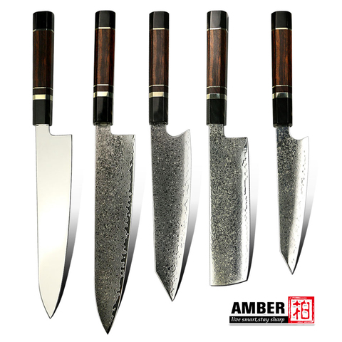 AMBER 67Layers VG10 Japanese Damascus Steel Chef Bread Nakiri Slicing Knife Set With Stablized Wood and Desert Iron Handle ► Photo 1/6