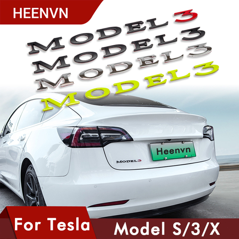 Heenvn Model3 ModelS ModelX Sticker For Tesla Model 3 Letters Tail Letter Label Car Accessories 2022 For Model S X Three Logo ► Photo 1/6