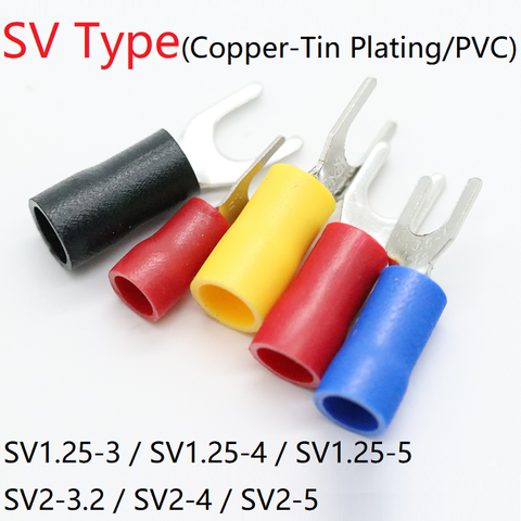 50pcs SV Type Wire Spring Terminal SV1.25 SV2 Fork U Y  PVC Insulate Ferrules Block Spade Cold Press Cable End Crimp Connector ► Photo 1/3