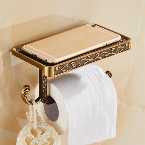 Antique Carved Zinc Alloy Bathroom Paper Mobile Phone Holder With Shelf Bathroom Towel Rack Toilet Paper Holder Tissue Boxes ► Photo 1/6
