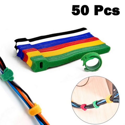 50Pcs Cable Cord Ties Nylon Strap Hook Reusable Durable Loop Ties Tidy Organizer Tool Hooks Computer Wire Straps 6 Colors 15cm ► Photo 1/6