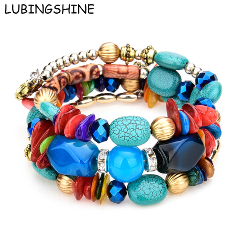 LUBINGSHINE Natural Stone Beads Jewelry Multi Layer Charms Elastic Bracelets Bangles For Women Flower Pendant Bracelet Joyeria ► Photo 1/6
