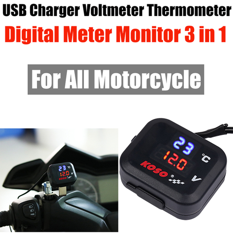 Digital Meter Monitor 3 in 1 Motorcycle USB Charger LED Digital Voltage Thermometer Dual Display Meter Moto Thermometer Gauge ► Photo 1/6