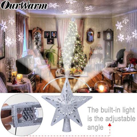 OurWarm Star Christmas Tree Topper LED Star Top Snowflake Projector Christmas Tree Decor Holiday XMAS Party Hanging Ornament ► Photo 1/4