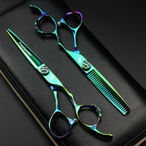 Freelander 6 inch Japan 440C Professional Salon Hairdressing Scissors Green Hair Scissors Hairstylist Barber Scissors ► Photo 1/6