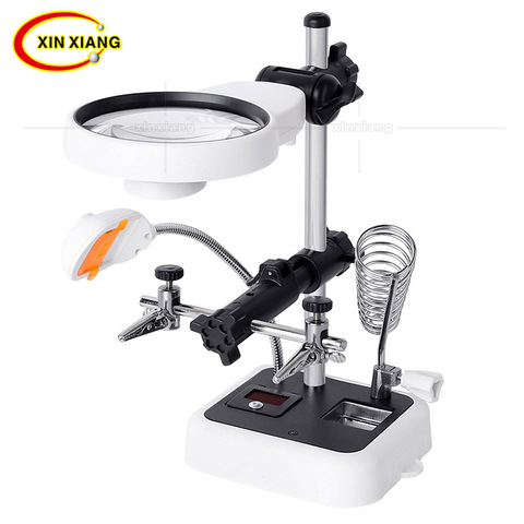 Third Hand Soldering Magnifying Glasses Desktop Magnifier Lamp 6 LED Helping Hand Magnifier Metal Solder Clamp Magnifying Glass ► Photo 1/6