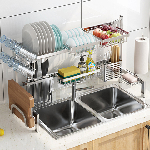 DIY Drain Dish Rack Stainless Steel Kitchen Accessories Storage Organizer Fruit Baskets Sink Organizer Dish Drying Rack ► Photo 1/6