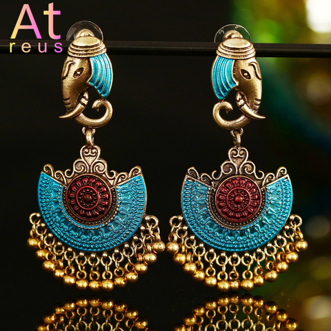 Indian Jhumka Elephant Earrings Gypsy Afghan Jewelry Retro Ethnic Antique Beads Drop Tassel Earrings for Women Bohemian Gift ► Photo 1/5