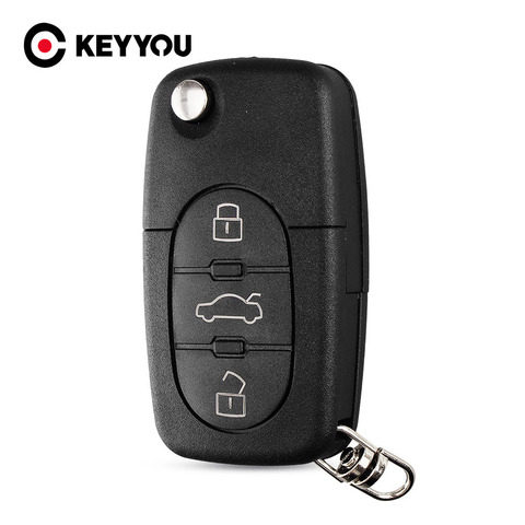 KEYYOU 5x 3 Buttons Flip Car Key Case Shell Fob For Audi TT A4 A6 A8 Quattro With Blade CR1620 Battery Holder ► Photo 1/6