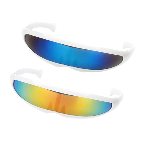 2pcs Yellow Blue UV Protect Alien Futuristic Eyeglasses Narrow Cyclops Color Mirrored Lens Visor Sunglasses ► Photo 1/1