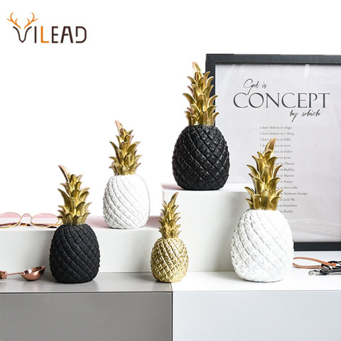 VILEAD 3 Size Resin Pineapple Miniatures Figurines Gold Black White Fruit Model Crafts for Home Decoration ► Photo 1/6