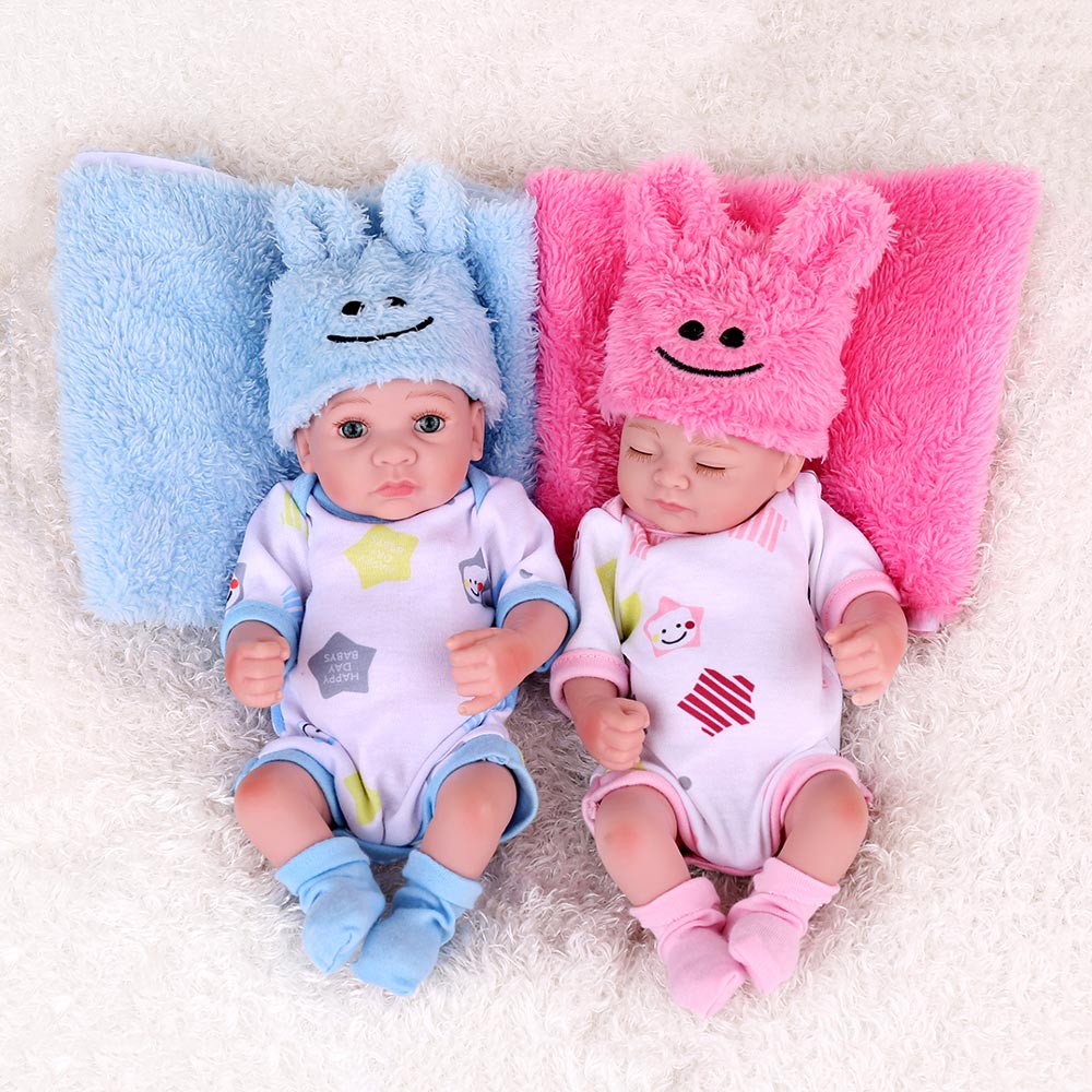 Buy Online Twins Reborn Baby Dolls 25cm Alive Bebe Newborn Silicone Inteiro Mini Toddler Child Accompany Bath Play Toys Kids Birthday Gifts Alitools