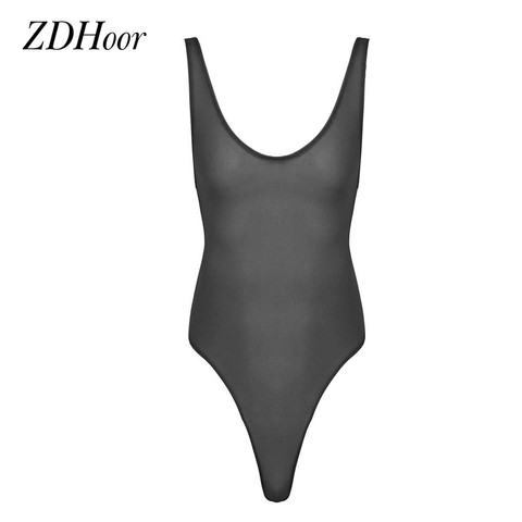 Mens Bodysuit Thongs Leotard Singlet Underwear Sexy One-piece Deep U Lingerie Sleeveless High Cut Ultra-thin Jumpsuit Nightwear ► Photo 1/6